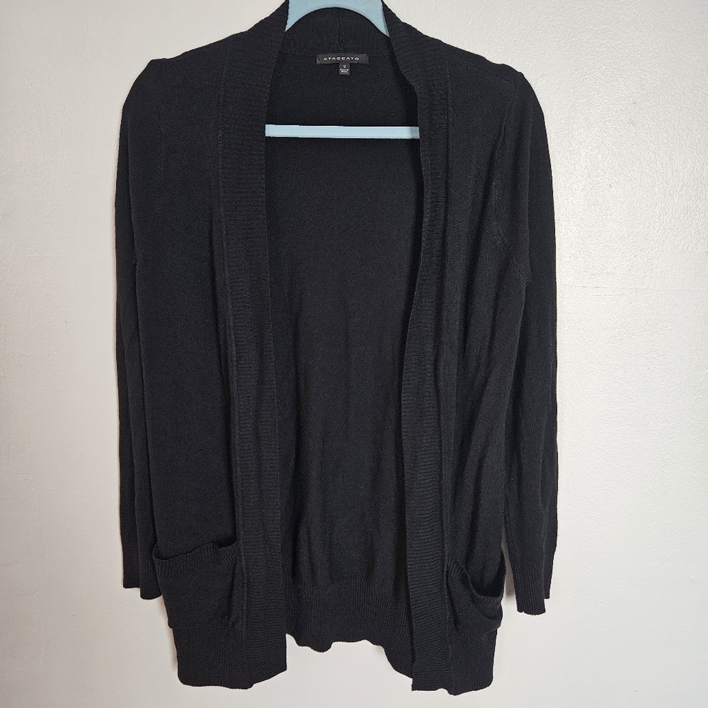 Staccato Black Open Front Cardigan Sweater with‎ Pockets Womens Medium